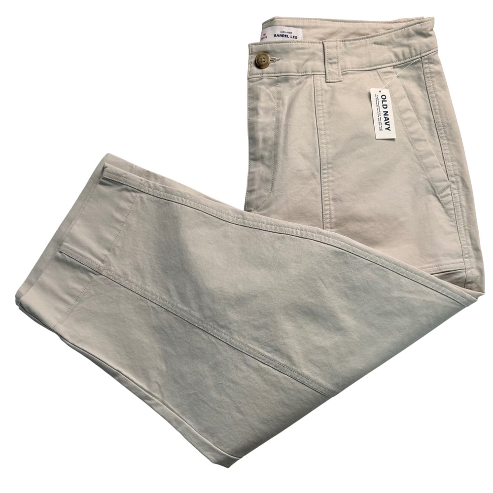 Old Navy High-Rise Barrel Leg Pants Beige Utility 14 Petite NWT 681277-00-1